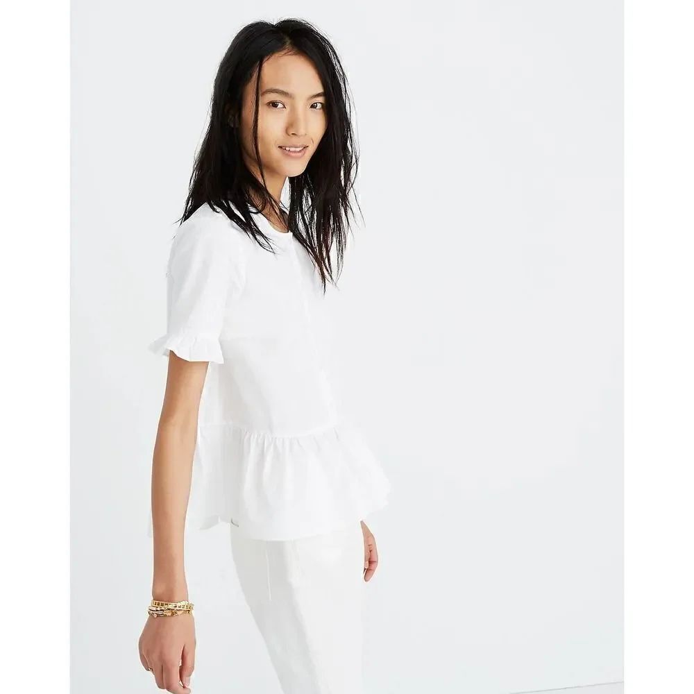 Madewell Nee With Tags Short Sleeve Ruffle Hem Top Women's Blouse Style#M0417